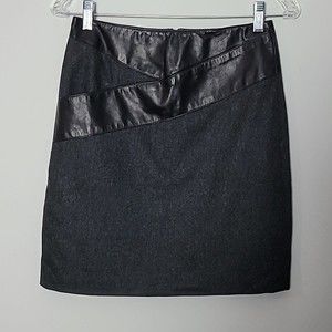 Vintage Susan Lazar leather trim wool mini skirt Sz 2